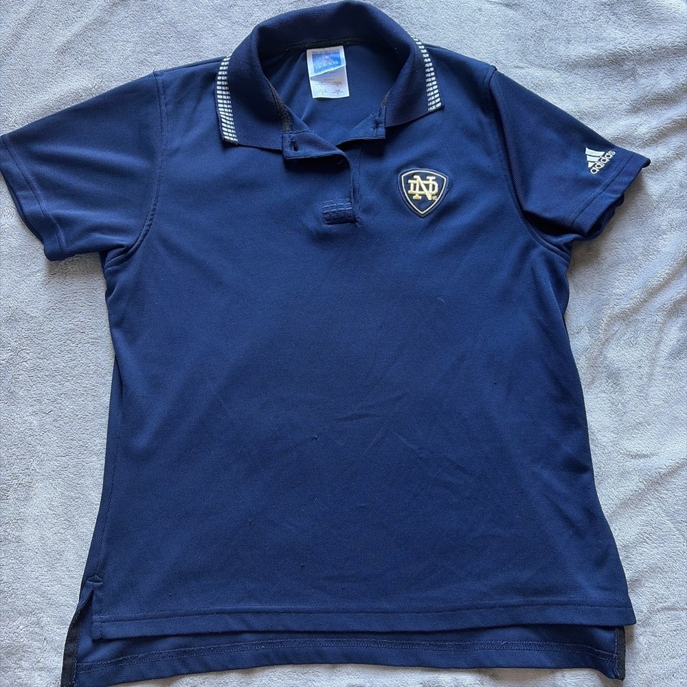 Notre Dame Fighting Irish‎ Adidas Polo Shirt Blue Women's Large Vintage Made USA